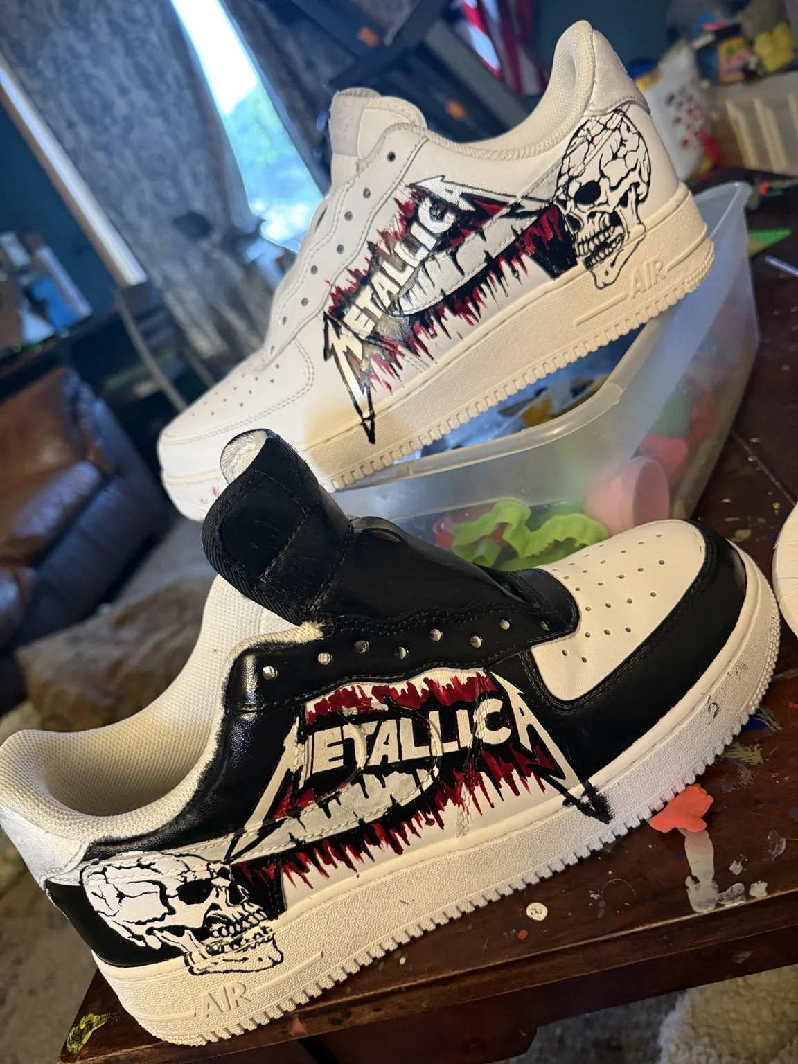 Pair of hand-painted heavy metal inspired custom sneakers