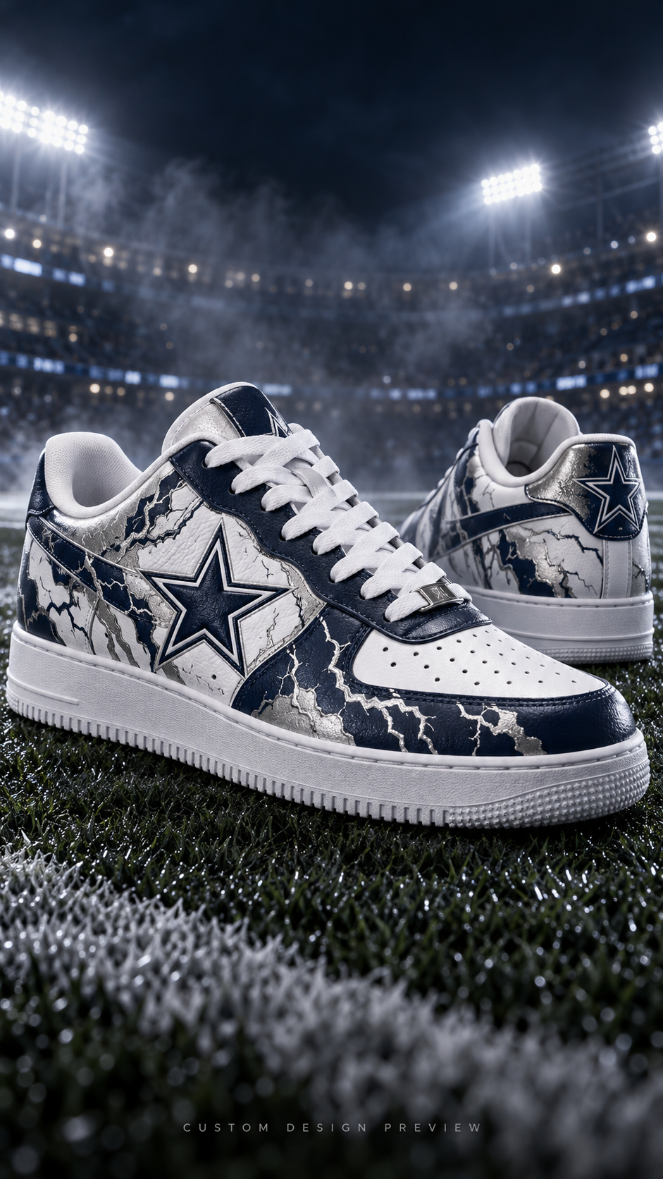 Navy-and-silver Cowboys-inspired custom sneaker design preview