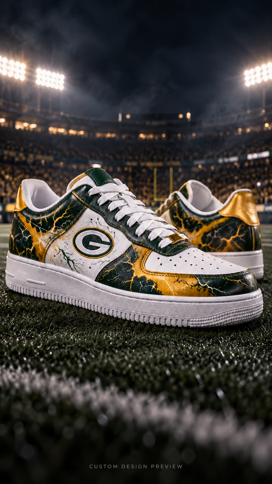 Green-and-gold Packers-inspired custom sneaker design preview